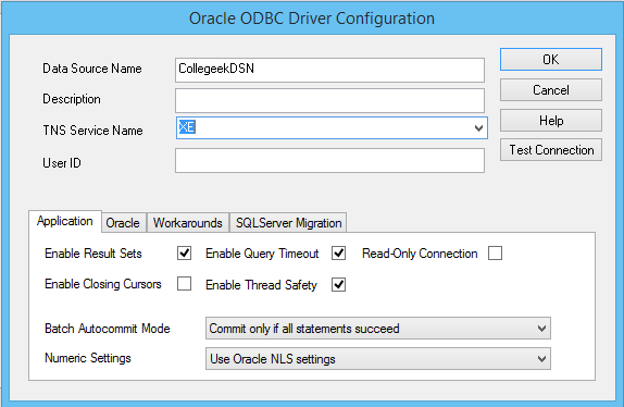 Oracle ODBC Driver config